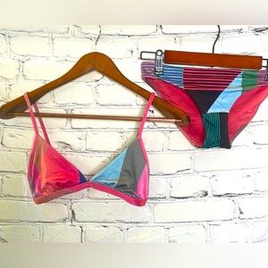 Sea Folly Australia Pink Green Bikini Swimsuit Set Size 4 Excellent Condition